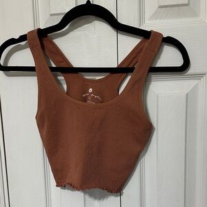 Spiritual Gangster Brown Ribbed Crop Top
